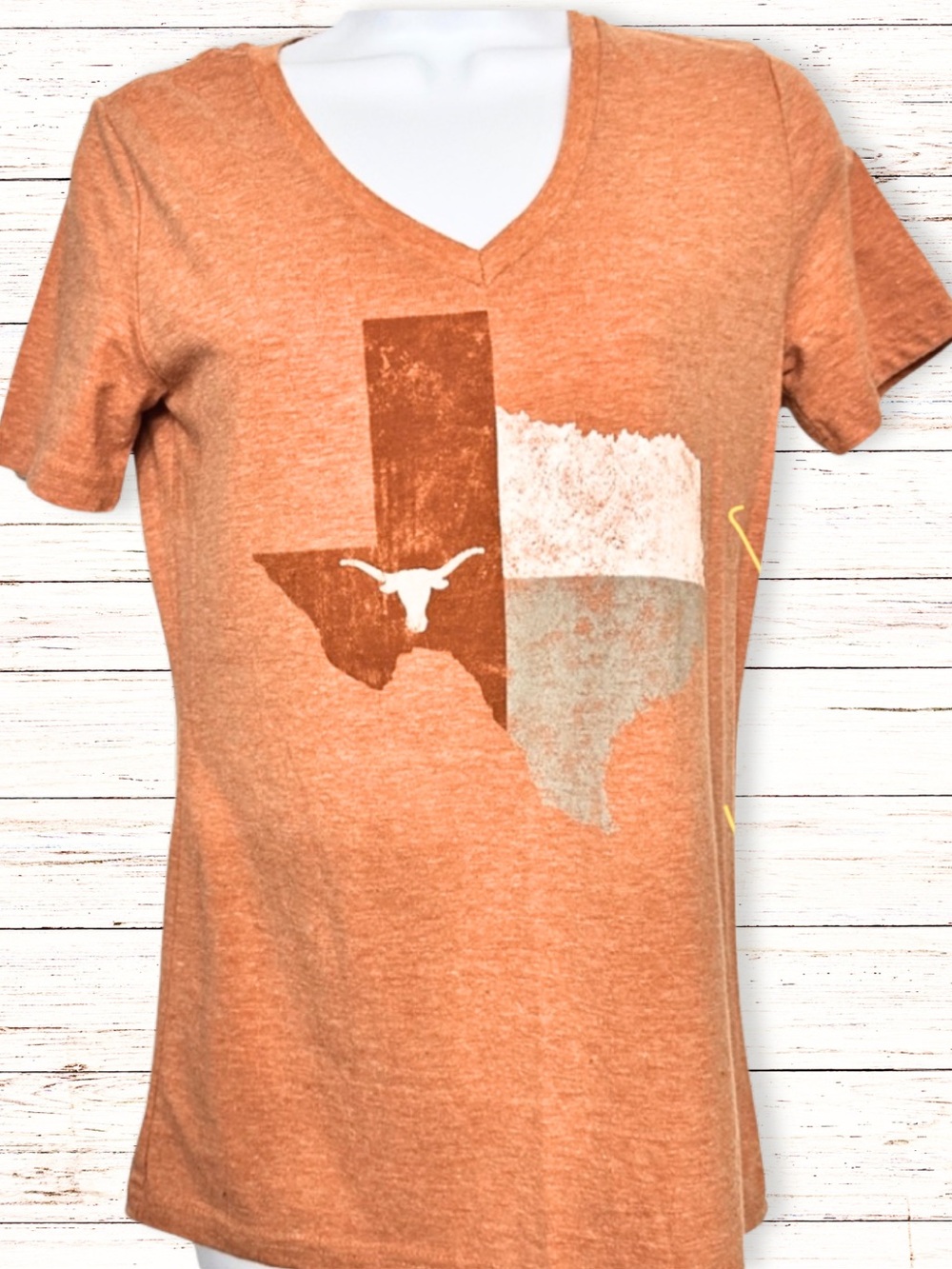 LONGHORN APPAREL T SHIRT State of Texas Longhorn V Neck Orange Red Size Small